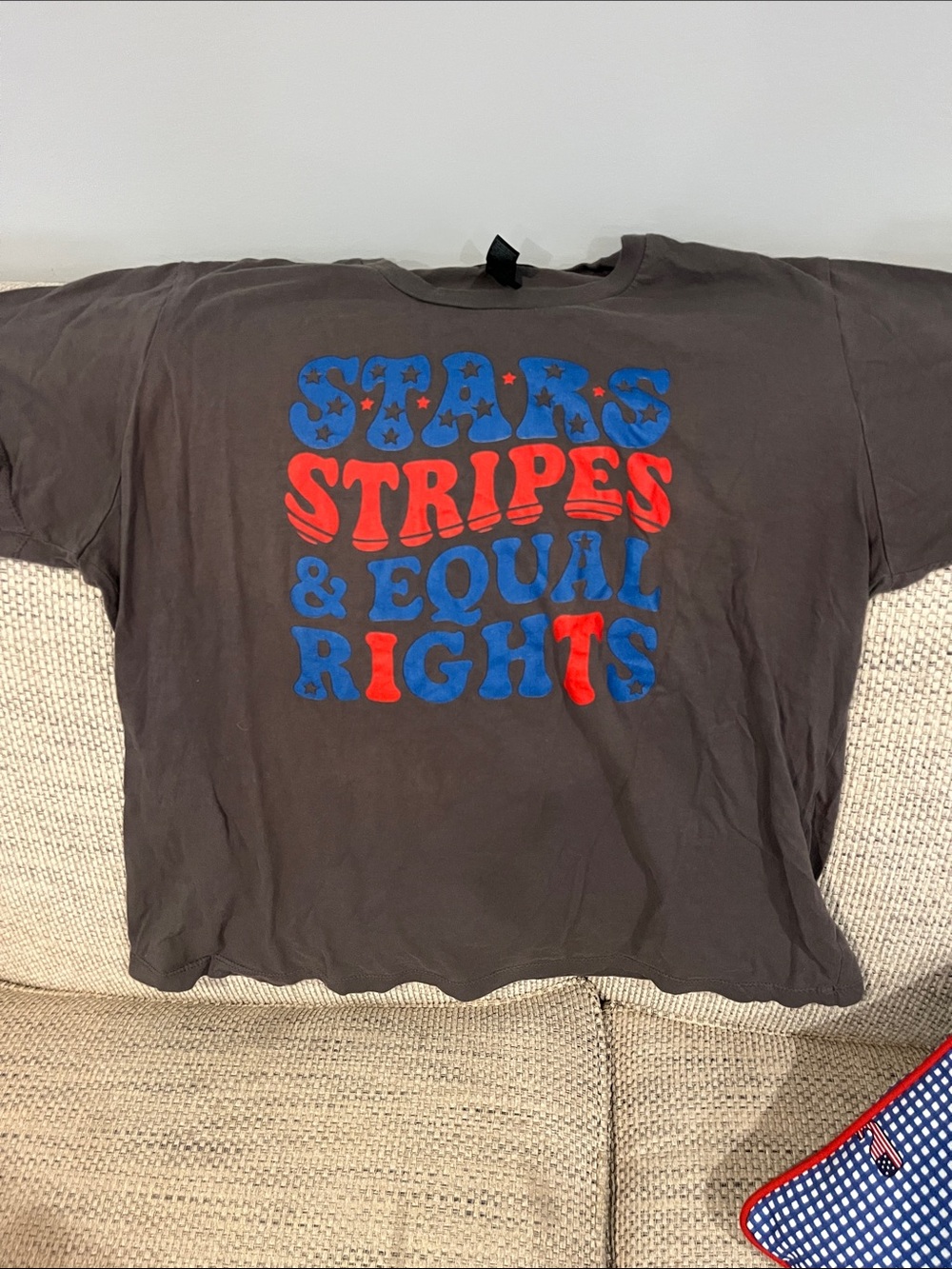 Gildan Black Tee with Red and Blue 'Stars Stripes & Equal Rights' Graphic